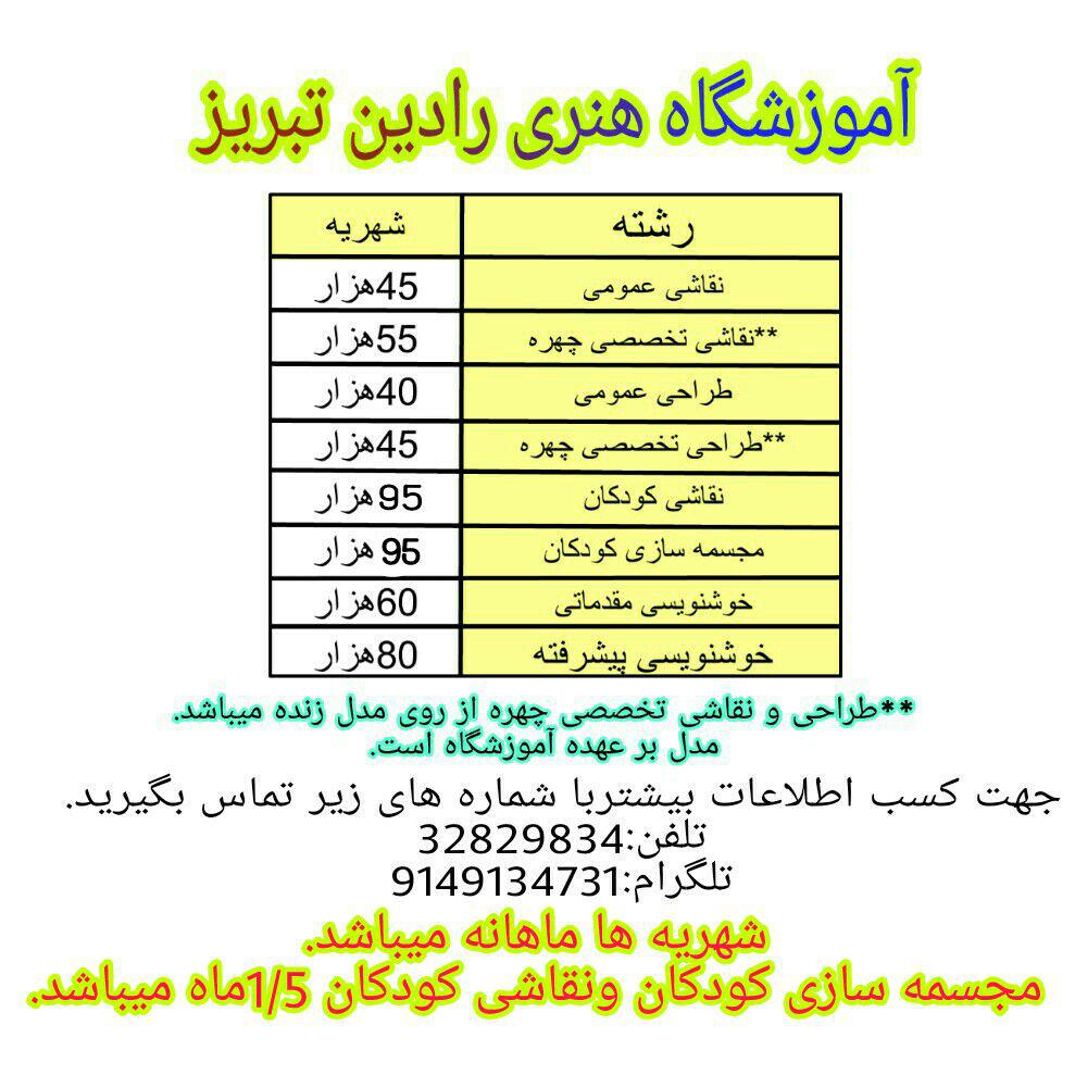 لیست شهریه طراحی و نقاشی